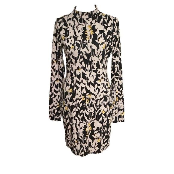 Guess Dresses & Skirts - Guess Floral Print Long‎ Sleeve Mock Neck Mini Dress - Black White Yellow